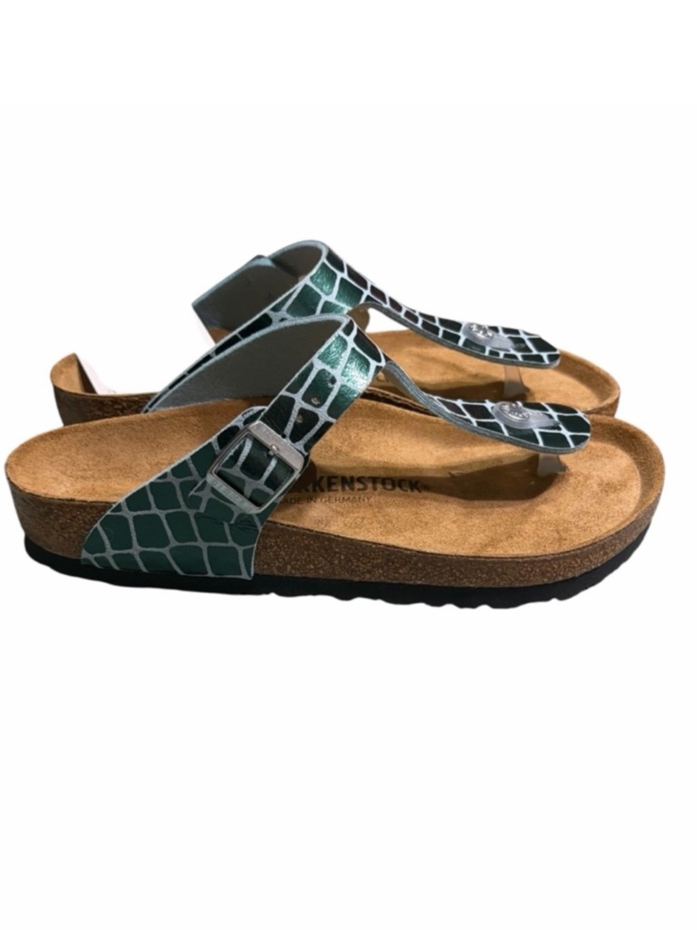 Birkenstock | Gizeh thong sandals in a green crocodile embossed pattern Size 6 - Picture 3 of 7